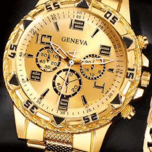 Relógio Geneva – Dourado Clássico – Gold Chronograph Imperial Edition